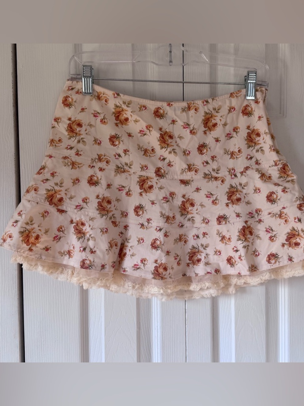 Betsey Johnson Cream Floral Tiered Mini Skirt with Lace